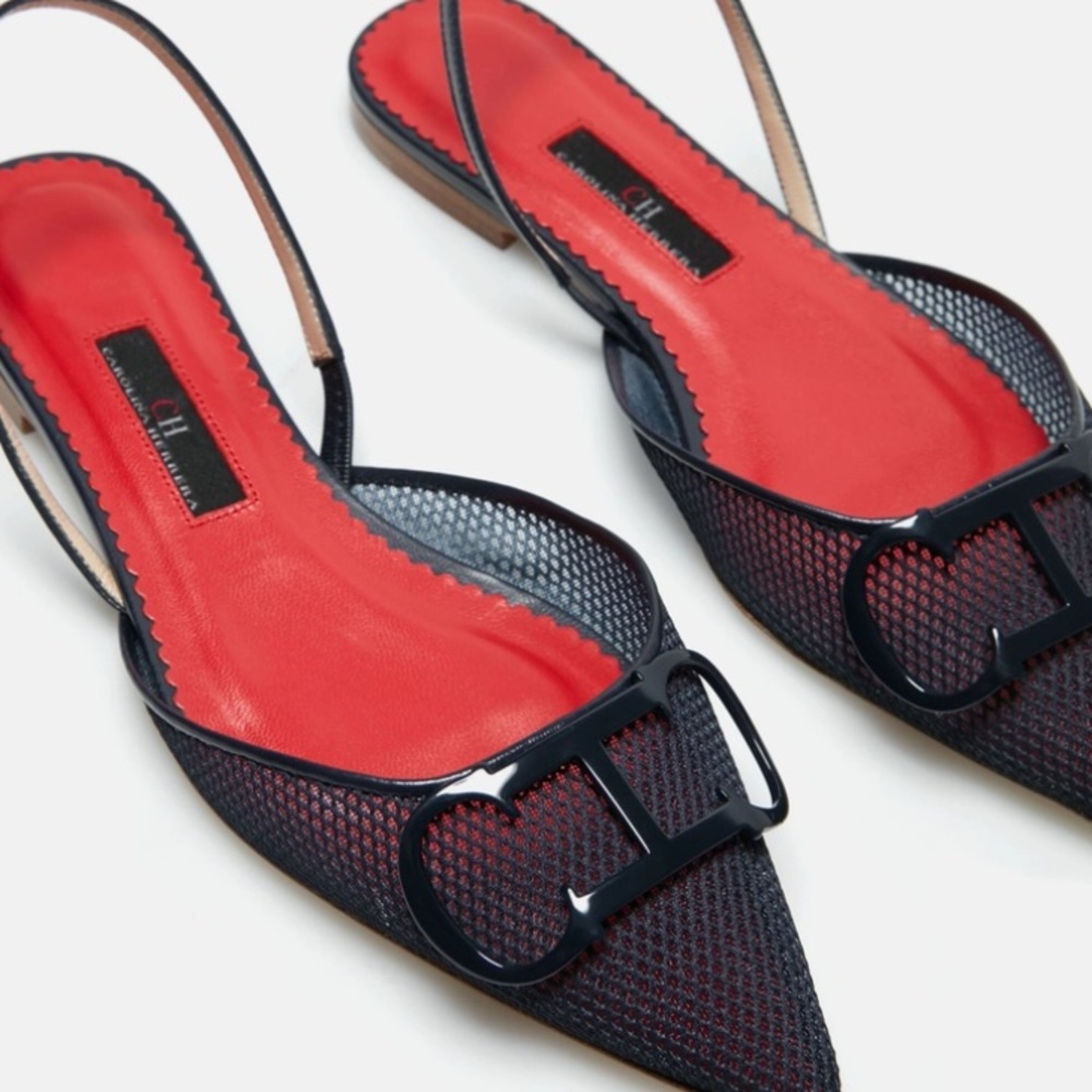 Carolina Herrera INITIALS INSIGNIA MESH SLINGBACK FLATS